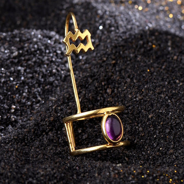 Aquarius Nail Ring with birthstone